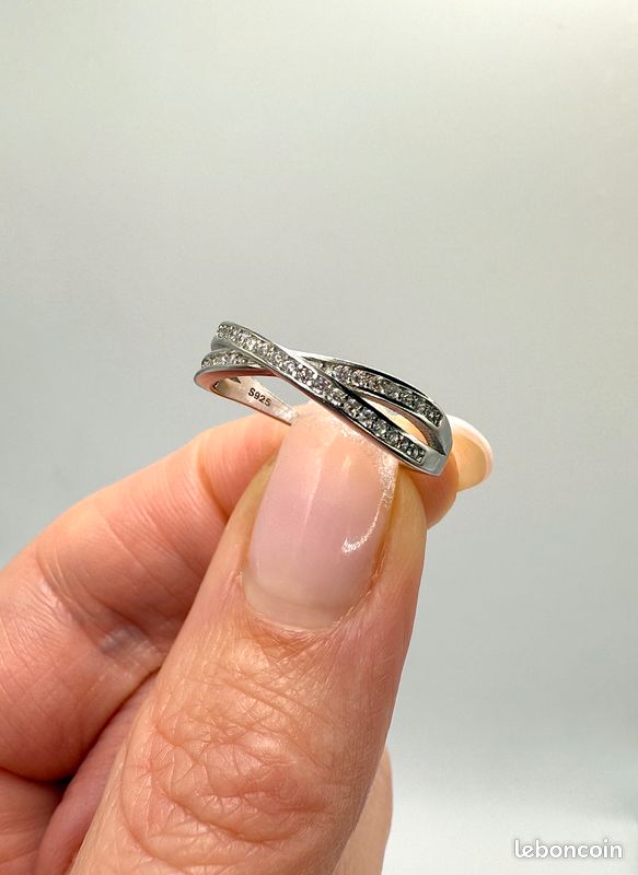 Bague Ancienne En Argent Massif 925 – Style Jonc/ Alliance, Zirconium, Taille 59