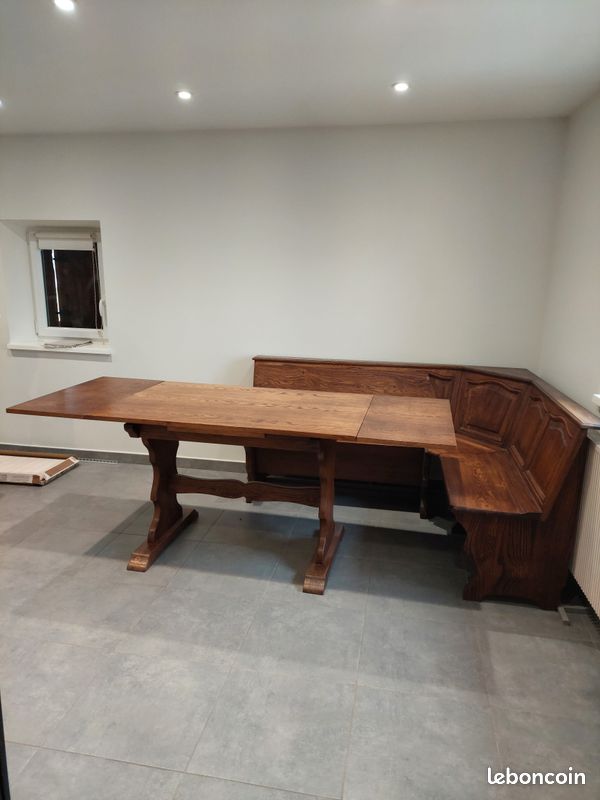 Beau banc angle avec table à rallonge et meuble d'angle, vaisselier en 2 parties, meuble d'angle en 2 parties avec vitrine haute (image 6)