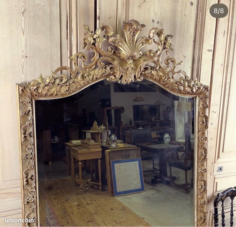 Grand miroir doré ancien style Louis XV époque 19 eme (image 6)