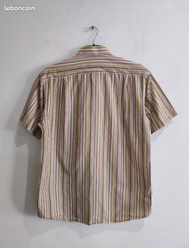 Chemise manches courtes Scott Wilson à rayures vert kaki marron beige taille L (image 4)