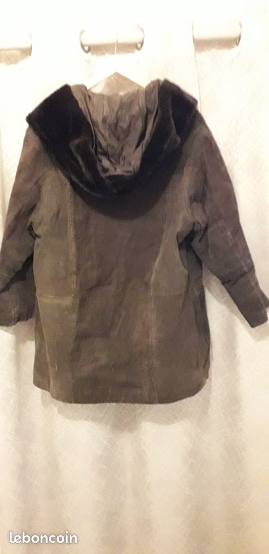 Veste En Cuir Daim Claire Neuville - Marron Chocolat - Taille XL - Avec Capuche - Occasion Très Bon état
