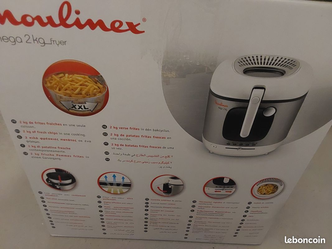 Friteuse Mega XXL AM480070 - Capacité 2 Kg - Idéale Pour Les Grandes Familles - Thermostat Réglable Et Panier Extérieur