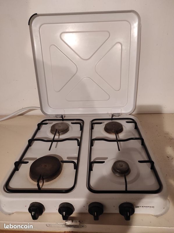 Plaque Cuisson Gaz Portable Kemper - 4 Feux - 4650W - Blanc Laqué - Butane/propane - Idéale Camping