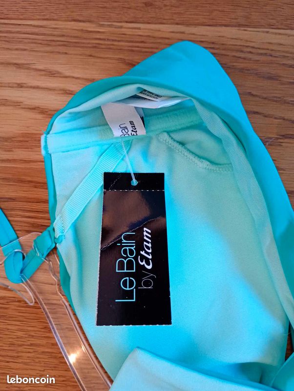 Haut de maillot de bain bandeau bleu turquoise, Etam, taille 40 (image 3)
