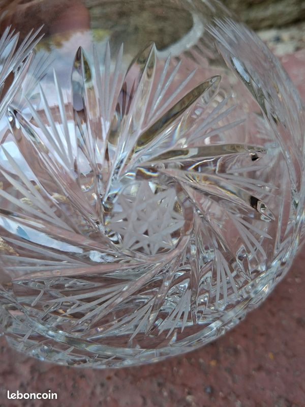 ANCIENNE BOULE DE rampe d'escalier en cristal taillé et monture bronze