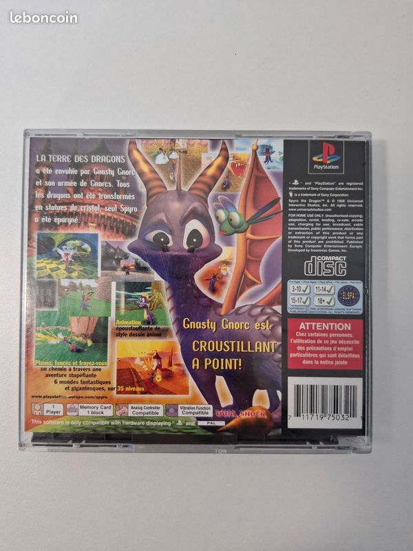 Jaquette arrière Jeu Sony Playstation 1 PS1 Spyro 2 Gateway