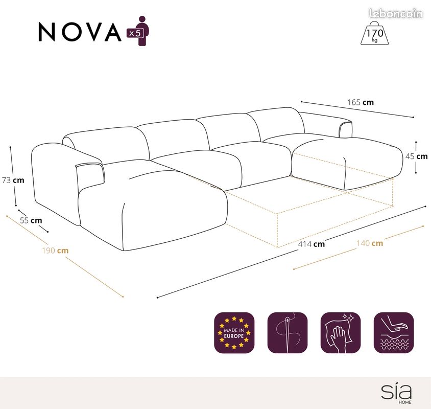 Canapé Panoramique Convertible Express NOVA – Matelas Dunlopillo 140 cm – Velours Tramé – Neuf (image 5)
