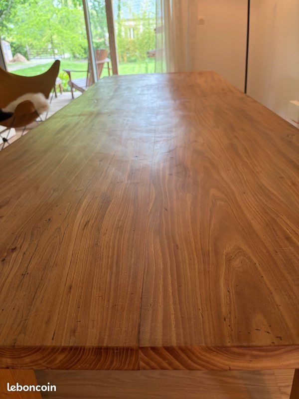 Table de menuisier en bois massif merisier 230 et son banc (image 8)
