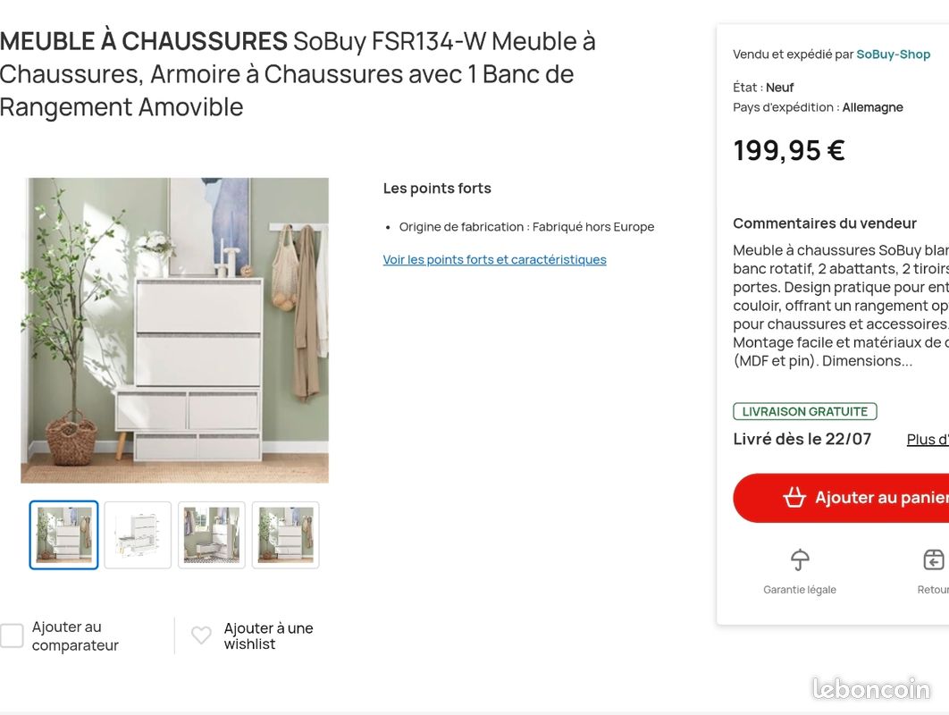 Meuble a chaussures avec banc (image 4)