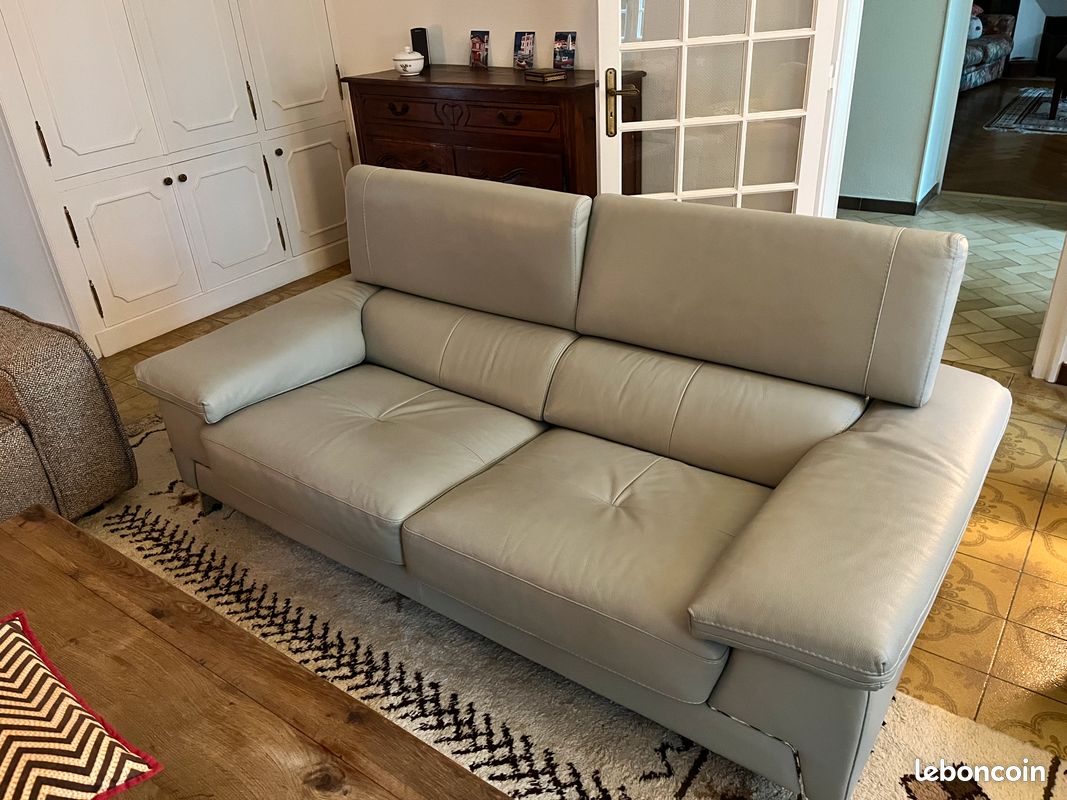 Canapé 2 Places Milan - Gris - Microfibre - Accoudoirs Amovibles - Occasion