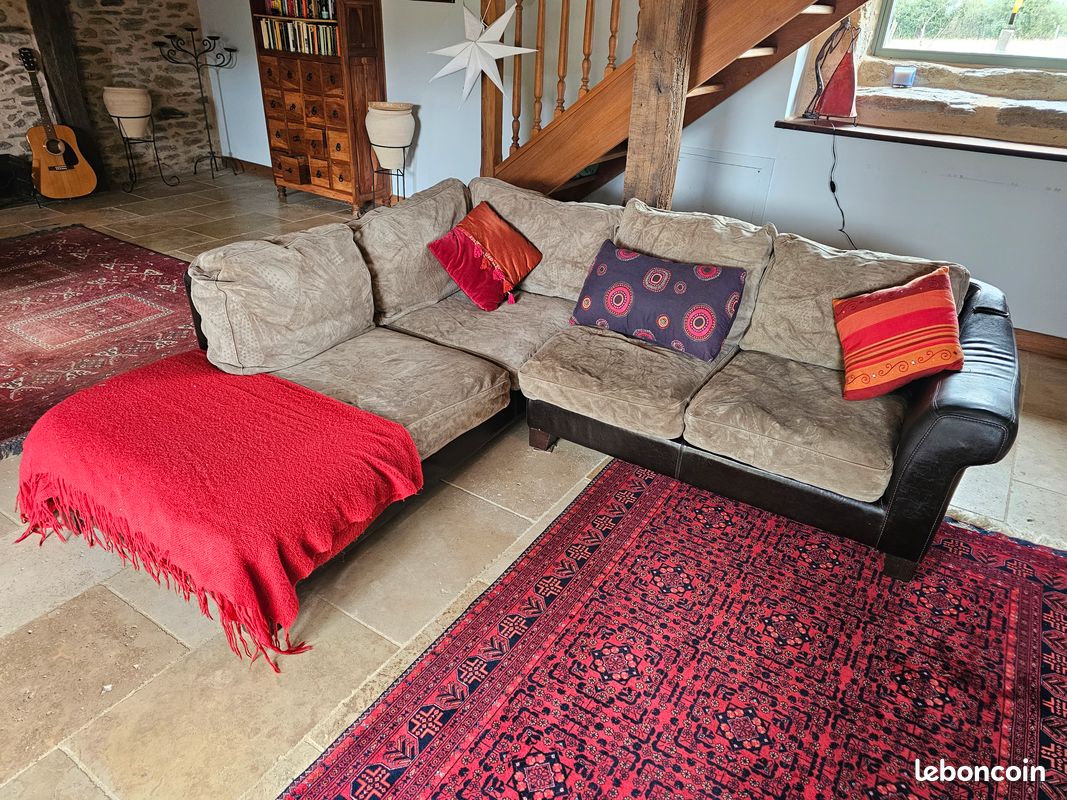 Canape de 5 places en cuirass et suede (image 1)