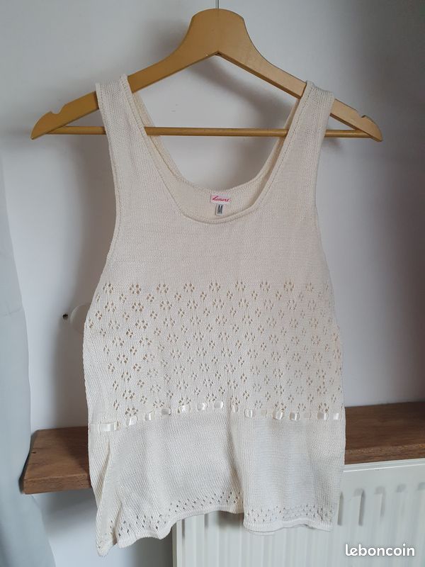 Pull debardeur femme vintage honoré taille M 38 en laine ajourée comme du crochet (image 3)