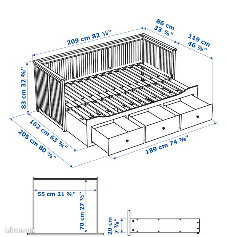 Lit banquette 2 place (Hemnea ikea) avec matela (image 4)