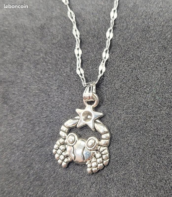 Pendentif Zodiaque – Cancer – Chaine acier inoxydable – Neuf (image 2)