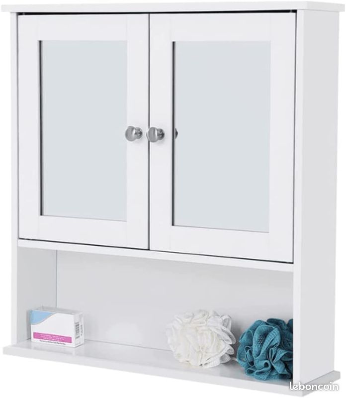 Armoire Murale Salle de Bain Placard de Rangement Toilettes avec 2 Portes et Miroirs 3 Niveaux É (image 1)