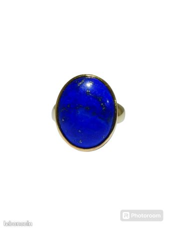 Bague En Or 750/1000 (18 Carats) Avec Cabochon De Lapis-lazuli Rond - Occasion - Poinçon Tête D'aigle