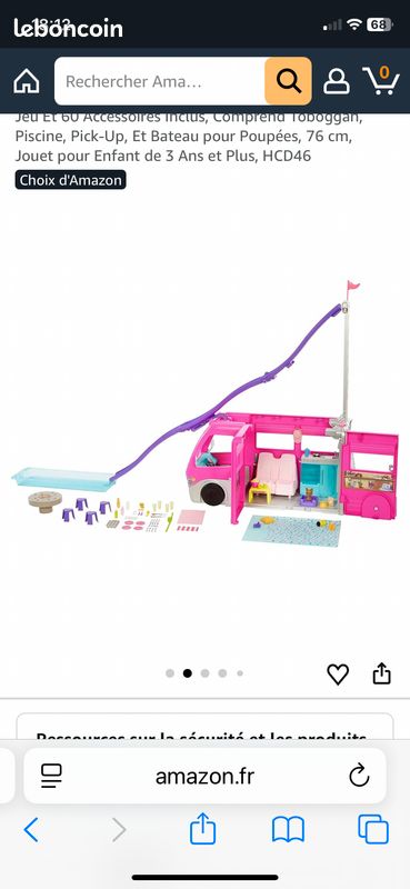 Barbie Camper, ensemble de jeu de poupée avec 60 accessoires, toboggan de 76,2 cm et