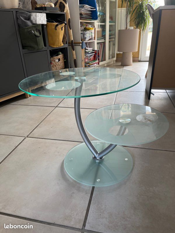 Table basse ronde en verre -deux plateaux diamètres différents - TBE (image 8)