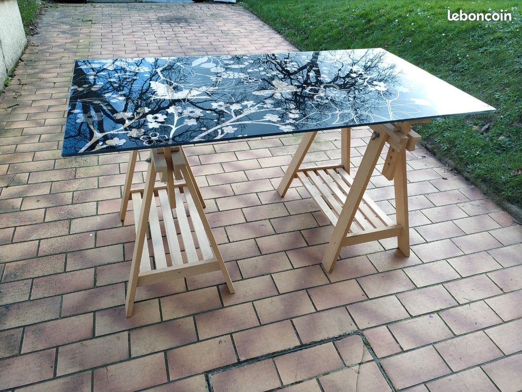 Bureau en verre avec tréteau d'architecte (image 4)