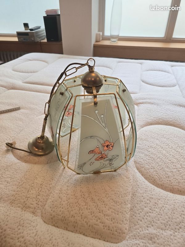 Luminaire de plafond vintage verre peint style art déco Ø28 / H30 (image 1)