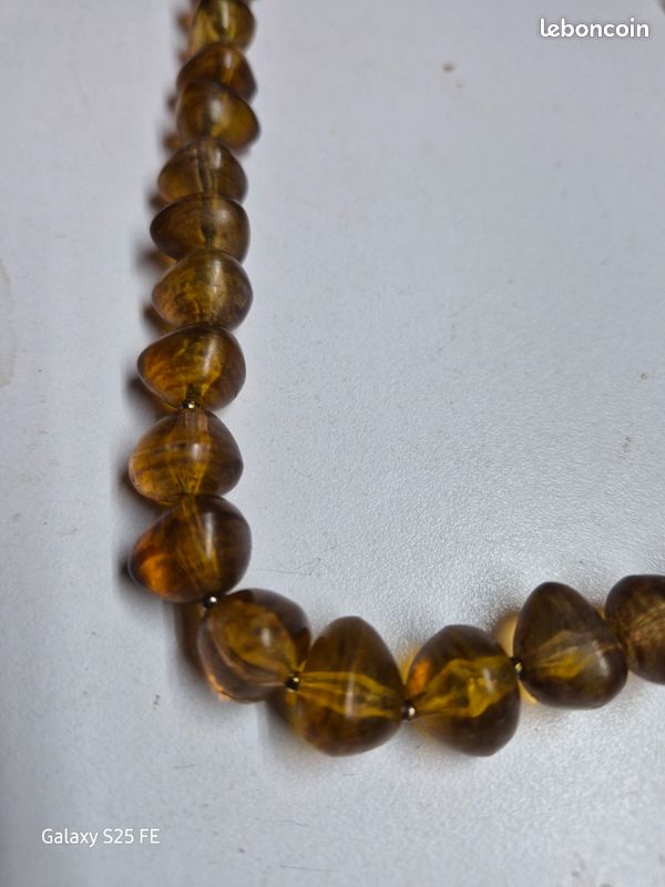 Collier D'ambre Ancien Authentique – Longueur 66 Cm – Bijou Vintage Pierre Naturelle