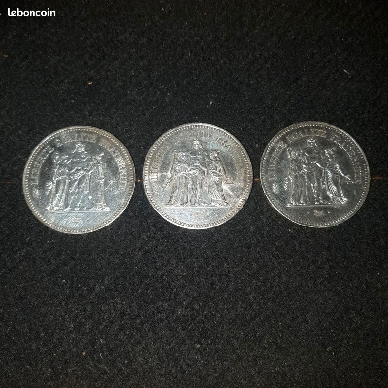 Lot 3 pieces Hercule 50 Francs en argent de 1976,77,78 (image 2)