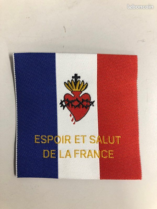 Patch Brodé Sacré Cœur - Espoir Et Salut De La France - 8x6,4 Cm, Qualité Militaire, Dos Scratch Et Support à Coudre