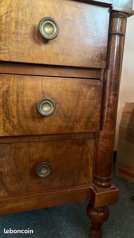 Commode ancienne Louis-Philippe en noyer avec marbre – XIXe siècle (image 2)