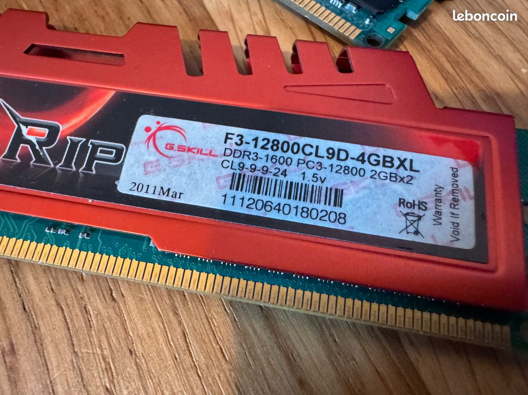Kit barettes RAM 2x2 Go DDR3 1600 MHz G.Skill Ripsaw (image 3)