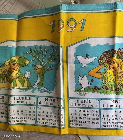 Torchon Calendrier Vintage 1965 – Multicouleur, En Tissu, état D'occasion