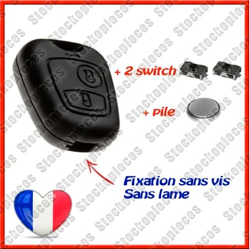 Coque de Clé Plip SANS VIS compatible Peugeot Partner Expert 406 2 Switch +  Pile - Équipement auto