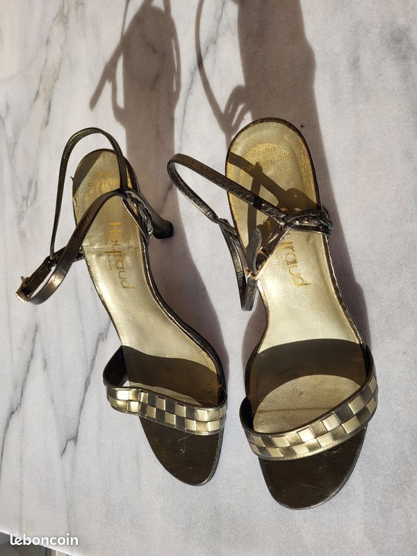 Chaussures femme marron et dorées en cuir véritable Heyraud taille 38,5 (image 2)