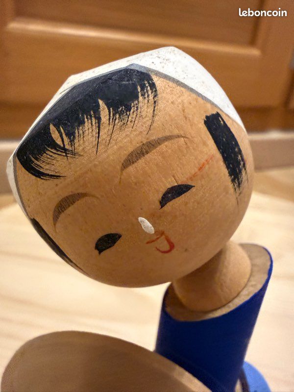 Poupée Kokeshi Japonaise Usaburo - Bois Peint Bleu - 14 Cm - Neuf Artisanat Fait Main