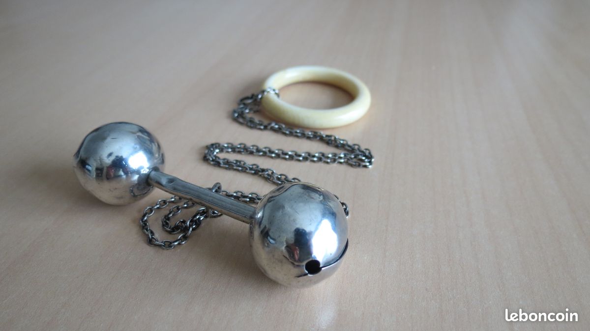 Hochet pour bébé ancien en argent sterling : cadeau de naissance unique - France