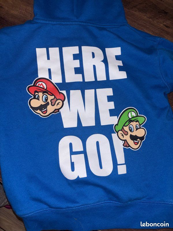 Pull à Capuche Super Mario – Bleu – Garçon 7-8 Ans – Imprimé Graphique – Très Bon état
