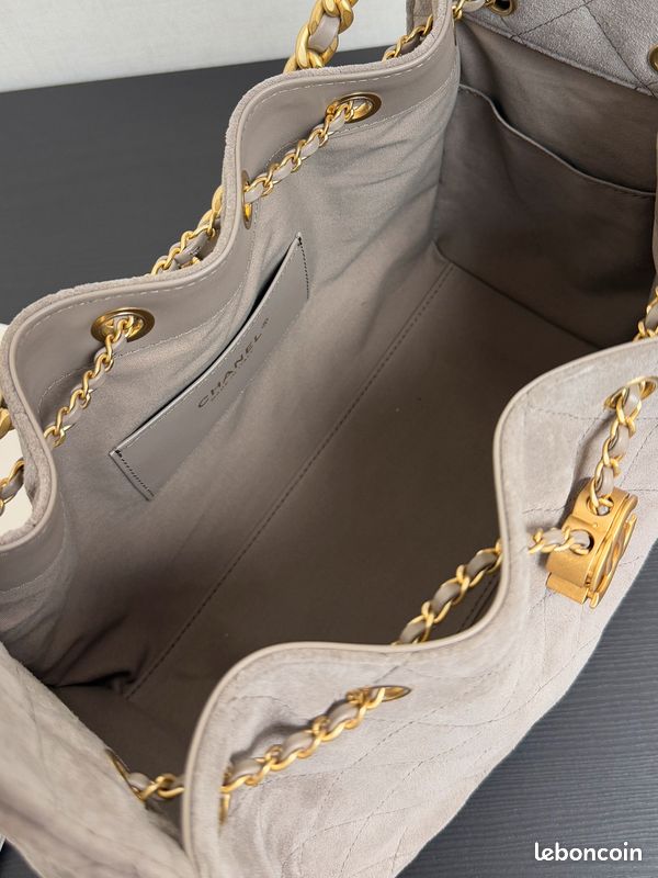 Petit sac CHAN'NEL 25, daim et métal doré, gris (image 6)