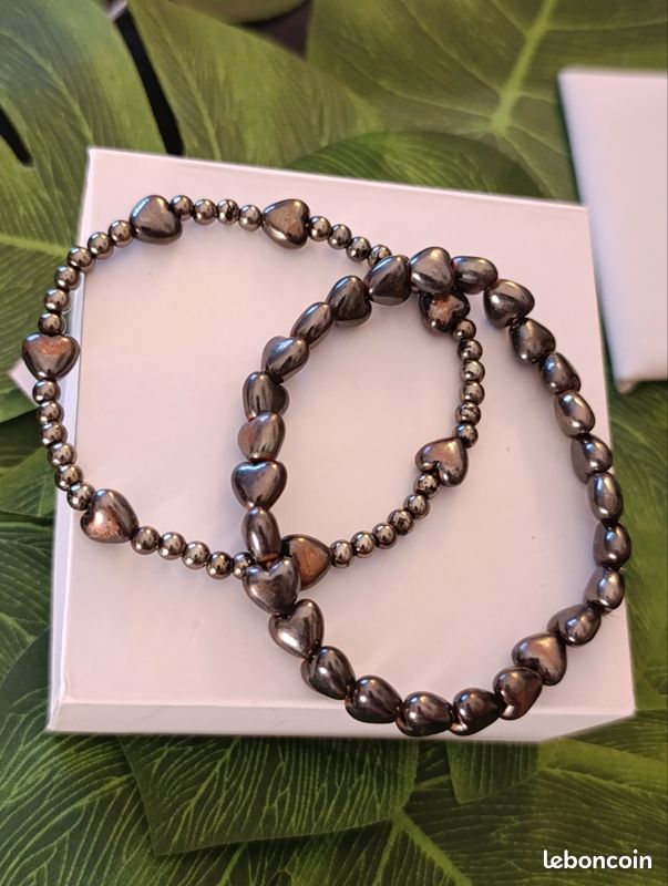 Lot de 2 bracelet perles coeurs noir (image 1)