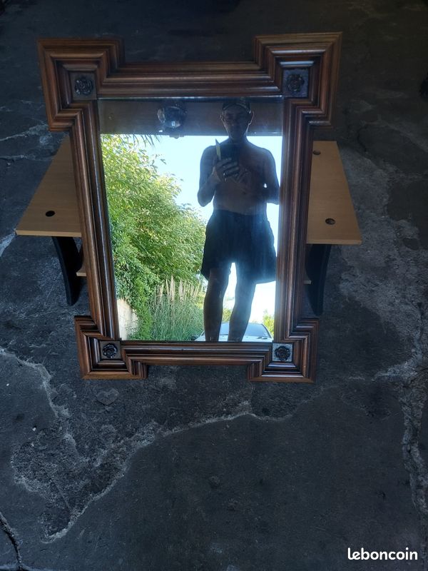 Miroir cadre en bois merisier (image 1)