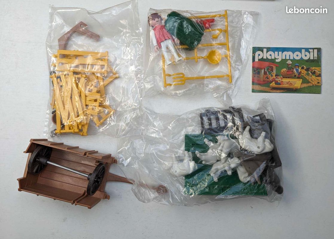 Lot Playmobil Vintage - Berger, Moutons, Charrette - Thème Ferme Country - Occasion