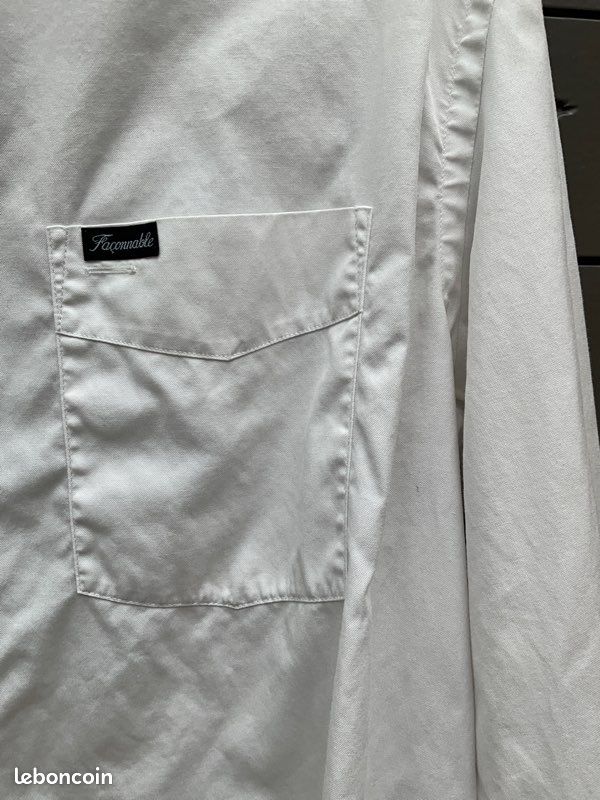 Chemise blanche FACONNABLE broderie marine dos M (image 5)