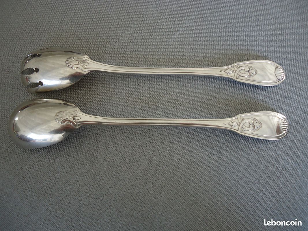 Paire De Couverts à Salade – Fourchette Et Cuillère – Métal Argenté – 25,5 Cm