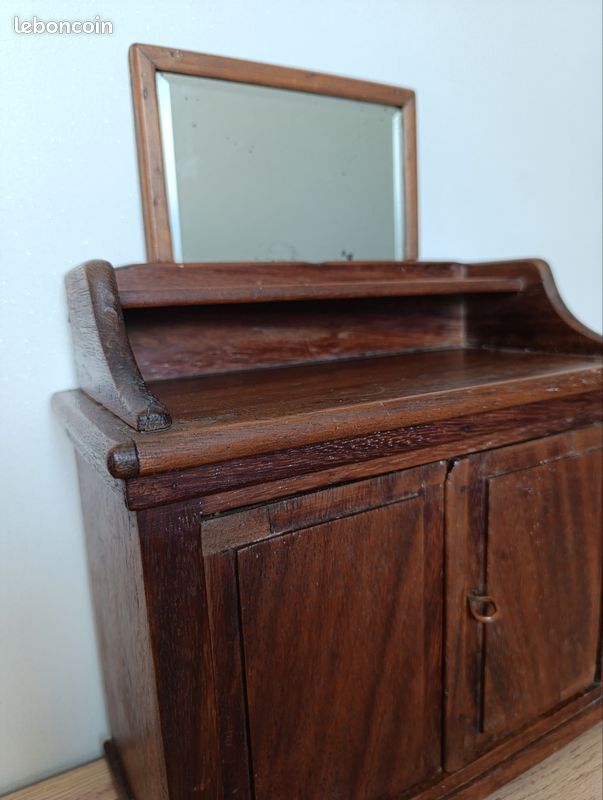 Meuble Coiffeuse Ancienne Pour Poupée - Bois Peint Années 1920