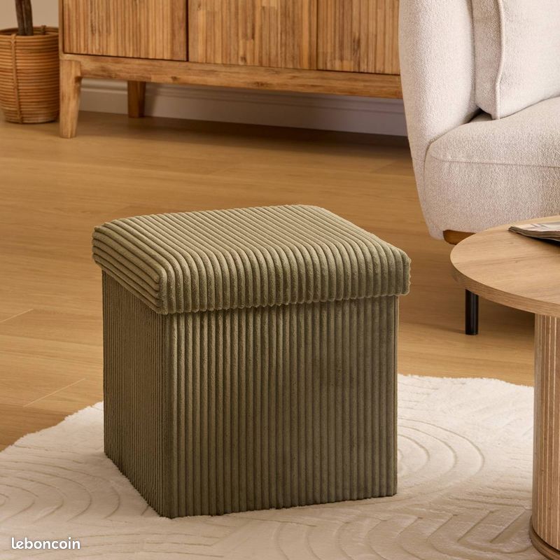 Pouf pliant coffre de rangement "ARUM" 38x38 cm – Ivoire (image 2)