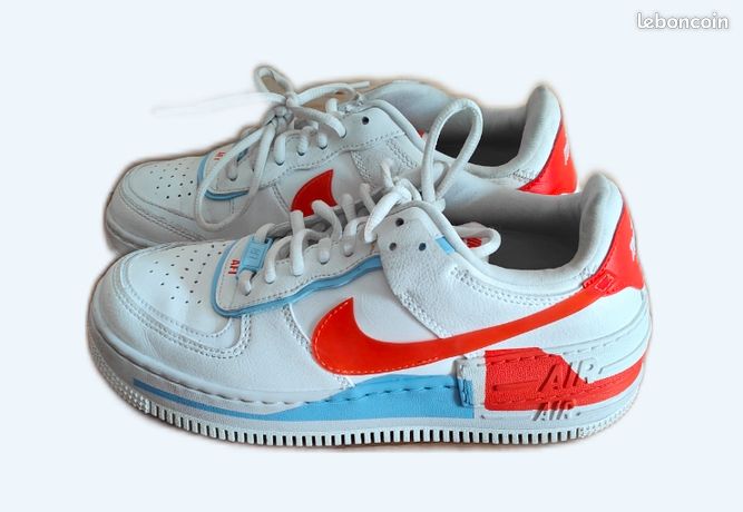 Shadow White Air Force One Shadow Rouge Et Bleu Chaussures Nike