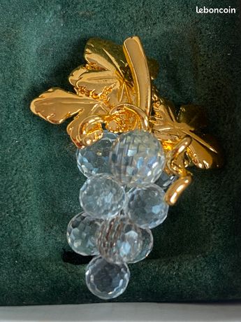 Ancienne broche pendentif couleur or cristaux topaze perles bijou