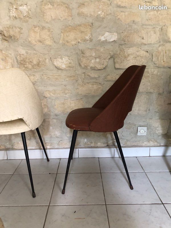 Lot de 3 chaises, vintages, métal et Skaï (image 2)