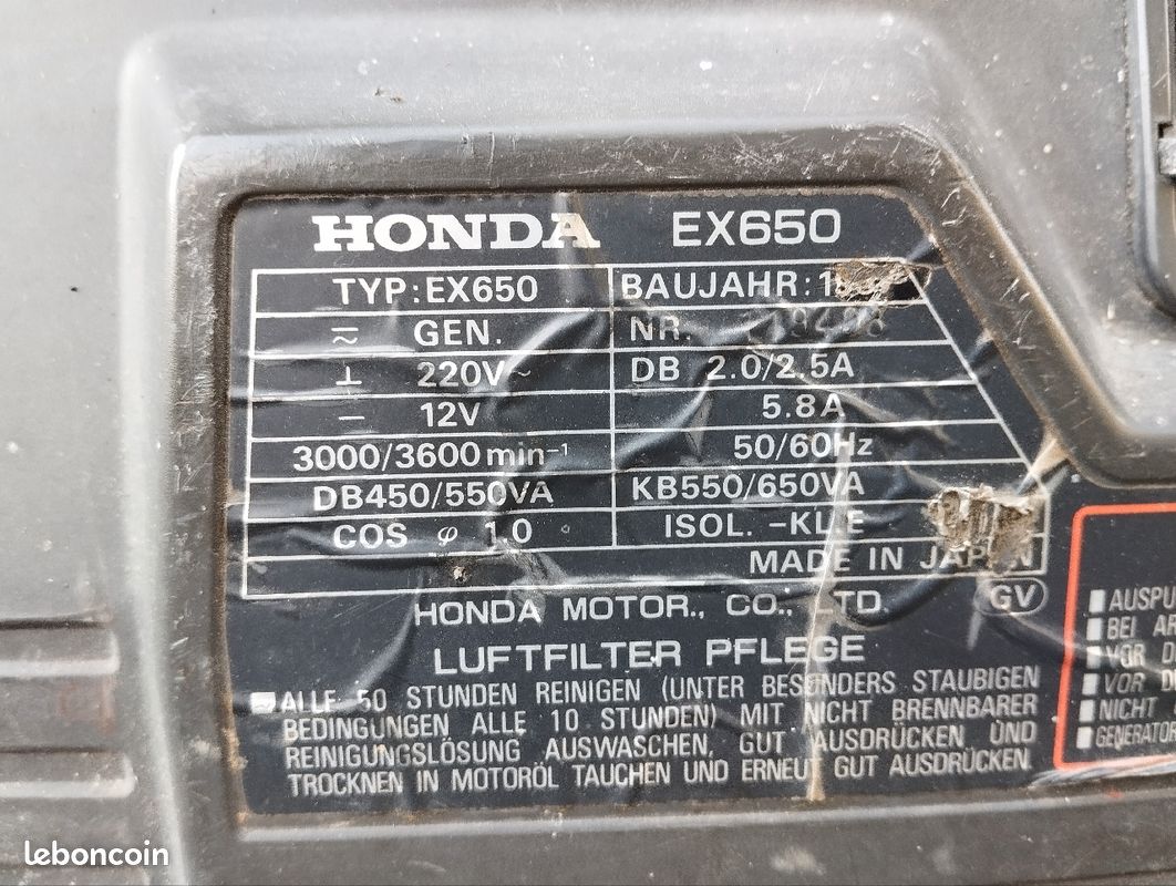 Groupe électrogène HONDA EX650 (image 2)