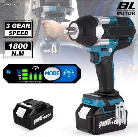 Clé à Chocs Sans Fil ONEVAN 1800Nm – 2 Batteries Li-ion 18V + Chargeur – Makita Compatible