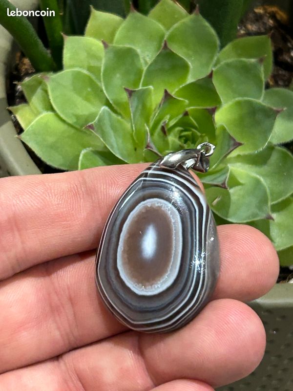 Bijou Pendentif Forme Goutte , Agate Botswana 80 carats / 16 Gr - 39 mm x 29 mm - Pierres naturelles (image 6)