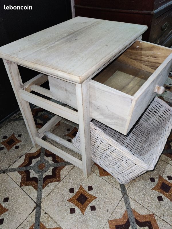 Table de chevet tiroir et casier osier (image 3)